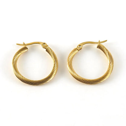 1 Pair Classic Style Round Plating Stainless Steel 18k Gold Plated Hoop Earrings