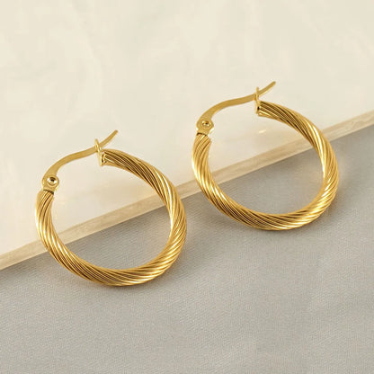 1 Pair Classic Style Round Plating Stainless Steel 18k Gold Plated Hoop Earrings