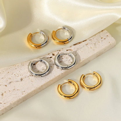 1 Pair Classic Style Round Polishing Plating Stainless Steel 18k Gold Plated Hoop Earrings