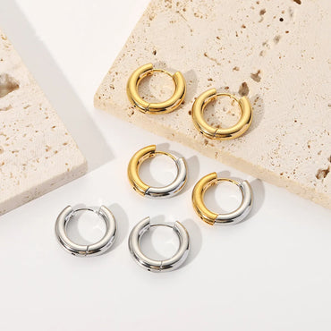 1 Pair Classic Style Round Polishing Plating Stainless Steel 18k Gold Plated Hoop Earrings