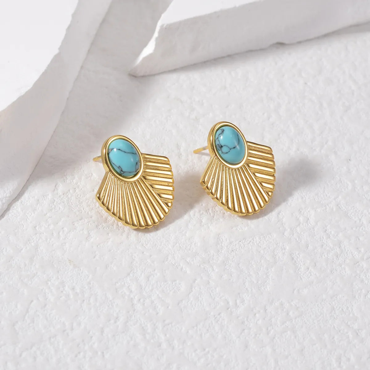 1 Pair Classic Style Sector Plating Inlay Stainless Steel Turquoise 18k Gold Plated Ear Studs