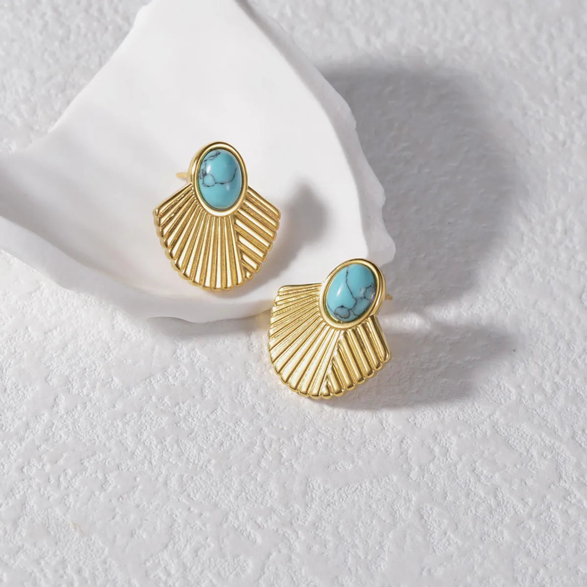 1 Pair Classic Style Sector Plating Inlay Stainless Steel Turquoise 18k Gold Plated Ear Studs