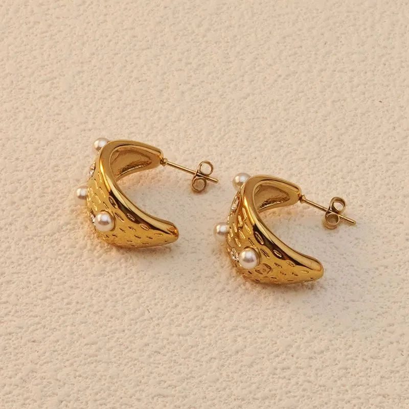 1 Pair Classic Style Shiny Semicircle Inlay 304 Stainless Steel 18K Gold Plated Ear Studs