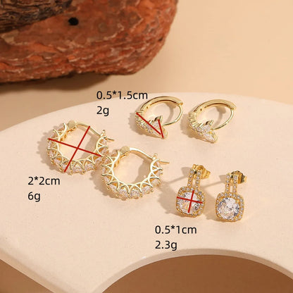 1 Pair Classic Style Shiny Square Butterfly Copper Asymmetrical Plating Inlay Zircon 14k Gold Plated Earrings