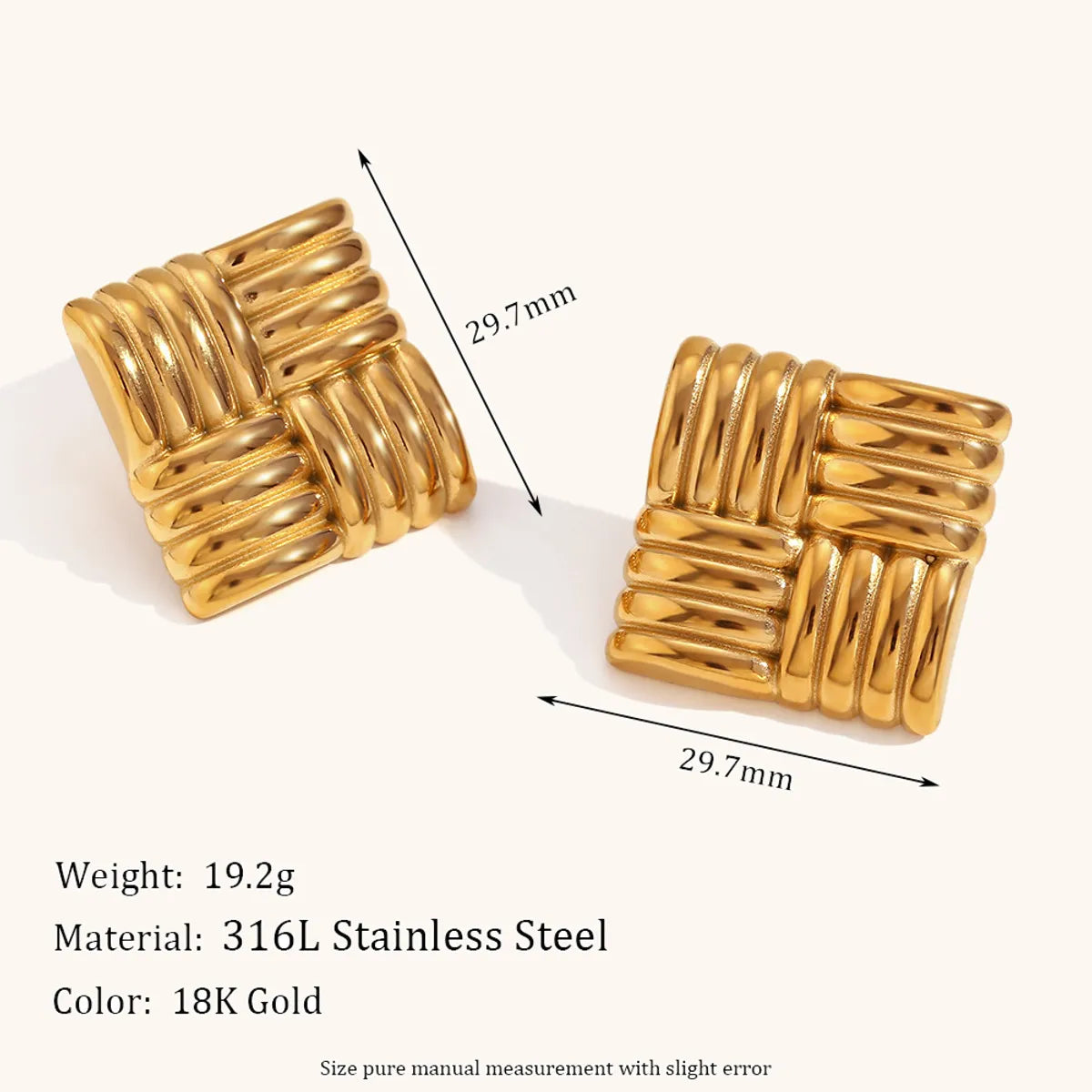 1 Pair Classic Style Solid Color Plating Stainless Steel 18k Gold Plated Ear Studs