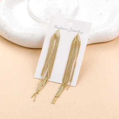 1 Pair Classic Style Solid Color Tassel Alloy Drop Earrings