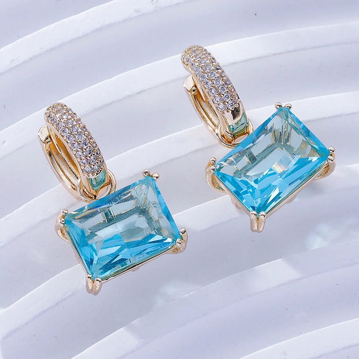 1 Pair Classic Style Square Inlay Brass Zircon Gold Plated Drop Earrings