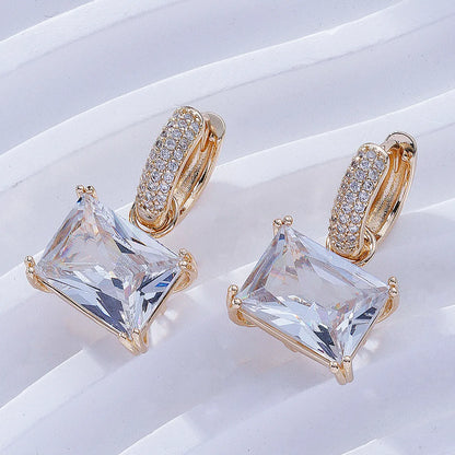 1 Pair Classic Style Square Inlay Brass Zircon Gold Plated Drop Earrings