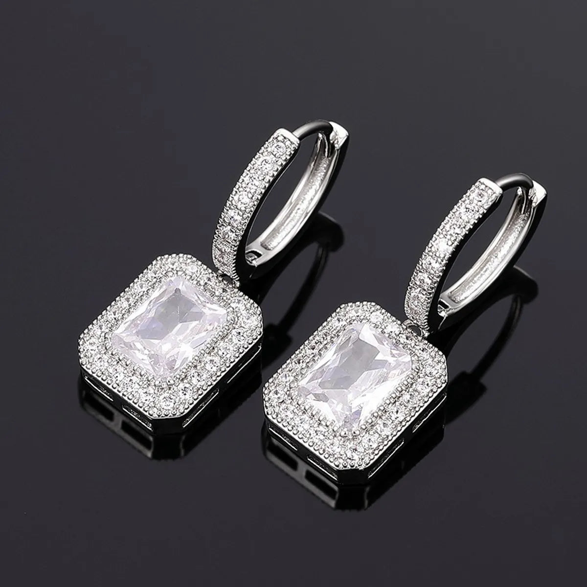 1 Pair Classic Style Square Inlay Copper Zircon Earrings