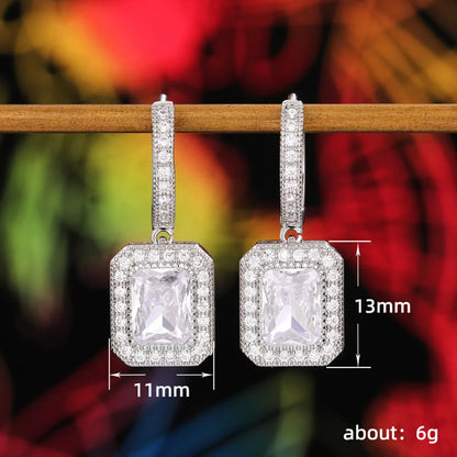 1 Pair Classic Style Square Inlay Copper Zircon Earrings