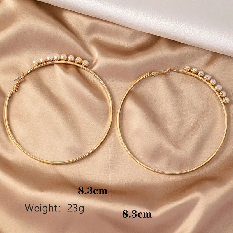 1 Pair Classic Style Streetwear Circle Round Plating Inlay Alloy Ferroalloy Artificial Pearls 14k Gold Plated Hoop Earrings