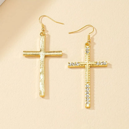 1 Pair Classic Style Streetwear Cross Inlay Alloy Zircon Drop Earrings