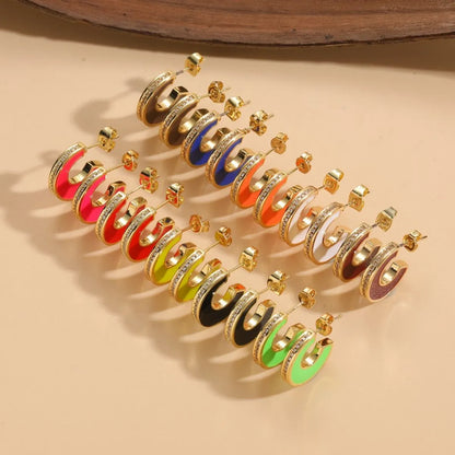 1 Pair Classic Style Streetwear Geometric Enamel Plating Inlay Copper Zircon 14k Gold Plated Ear Studs