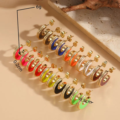 1 Pair Classic Style Streetwear Geometric Enamel Plating Inlay Copper Zircon 14k Gold Plated Ear Studs