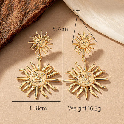 1 Pair Classic Style Streetwear Human Face Sun Plating Alloy Ferroalloy 14k Gold Plated Drop Earrings