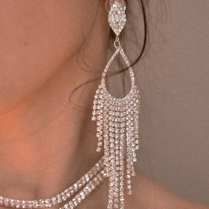 1 Pair Classic Style Tassel Rhinestone Drop Earrings