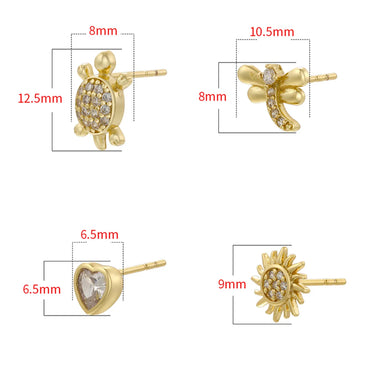 1 Pair Classic Style Tortoise Sunflower Red Heart Plating Inlay Copper Zircon Ear Studs