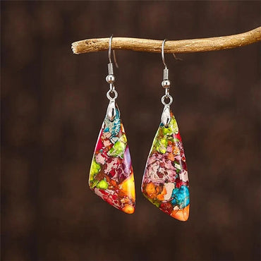 1 Pair Classic Style Water Droplets Patchwork Agate Drop Earrings