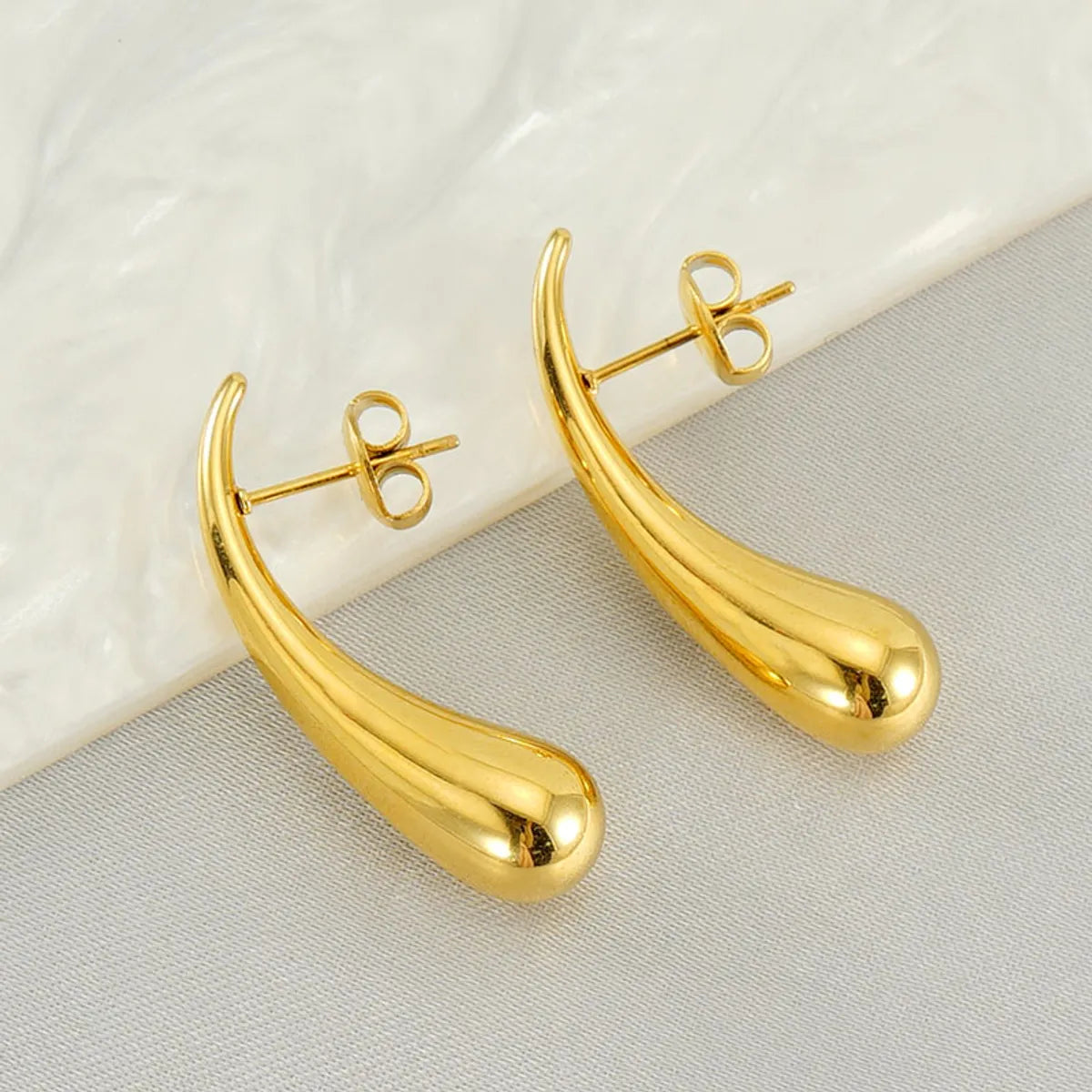 1 Pair Classic Style Water Droplets Polishing Plating 304 Stainless Steel 18K Gold Plated Ear Studs