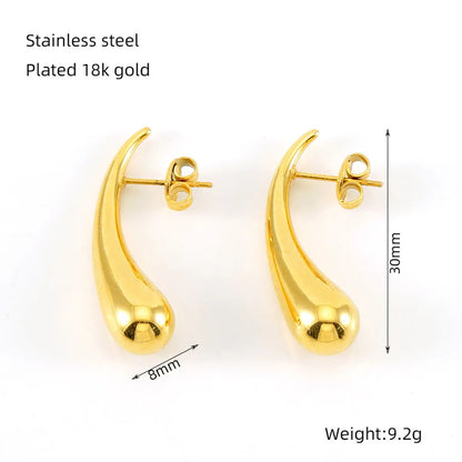 1 Pair Classic Style Water Droplets Polishing Plating 304 Stainless Steel 18K Gold Plated Ear Studs