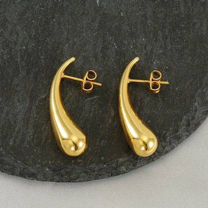 1 Pair Classic Style Water Droplets Polishing Plating 304 Stainless Steel 18K Gold Plated Ear Studs