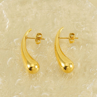 1 Pair Classic Style Water Droplets Polishing Plating 304 Stainless Steel 18K Gold Plated Ear Studs