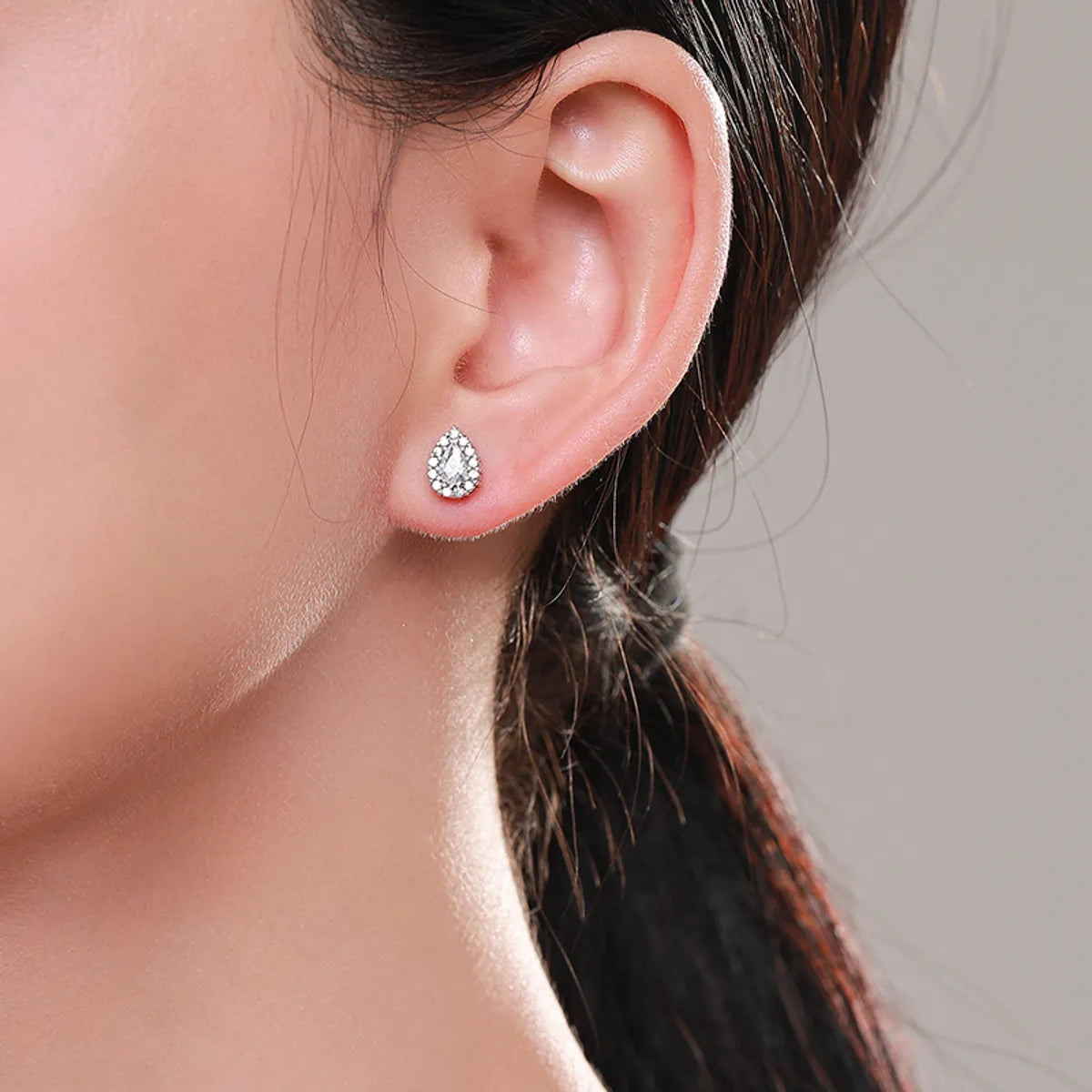 1 Pair Classic Style Water Droplets Sterling Silver Plating Inlay Zircon Silver Plated Ear Studs