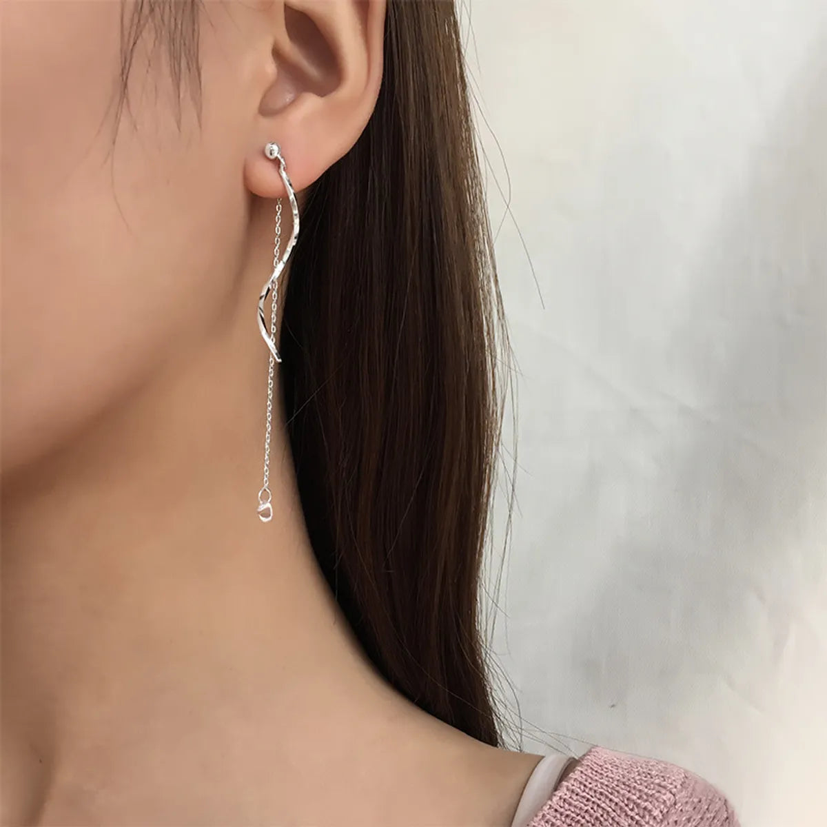 1 Pair Classic Style Waves Tassel Inlay Copper Zircon Drop Earrings