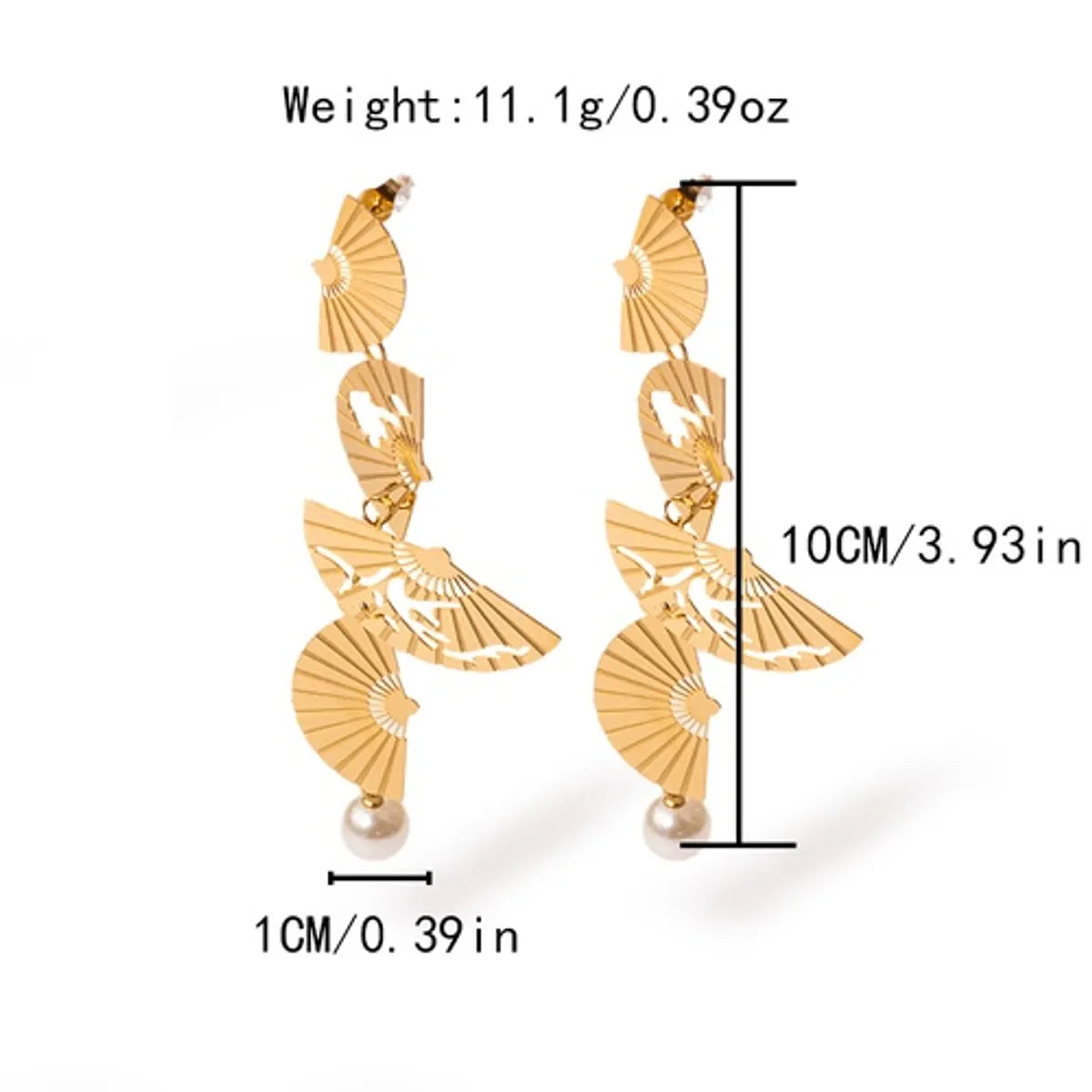 1 Pair Classical Artistic Sector Plating Stainless Steel Gold Plated Drop Earrings