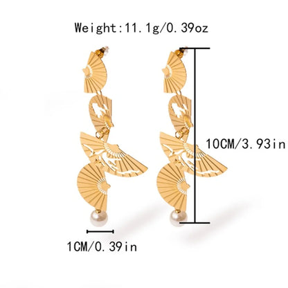 1 Pair Classical Artistic Sector Plating Stainless Steel Gold Plated Drop Earrings