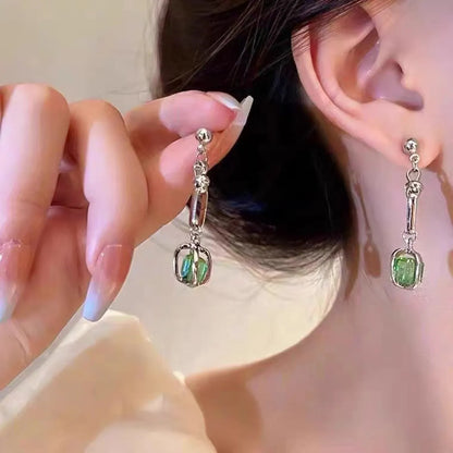 1 Pair Classical Basic Geometric Inlay Stainless Steel Zircon Drop Earrings