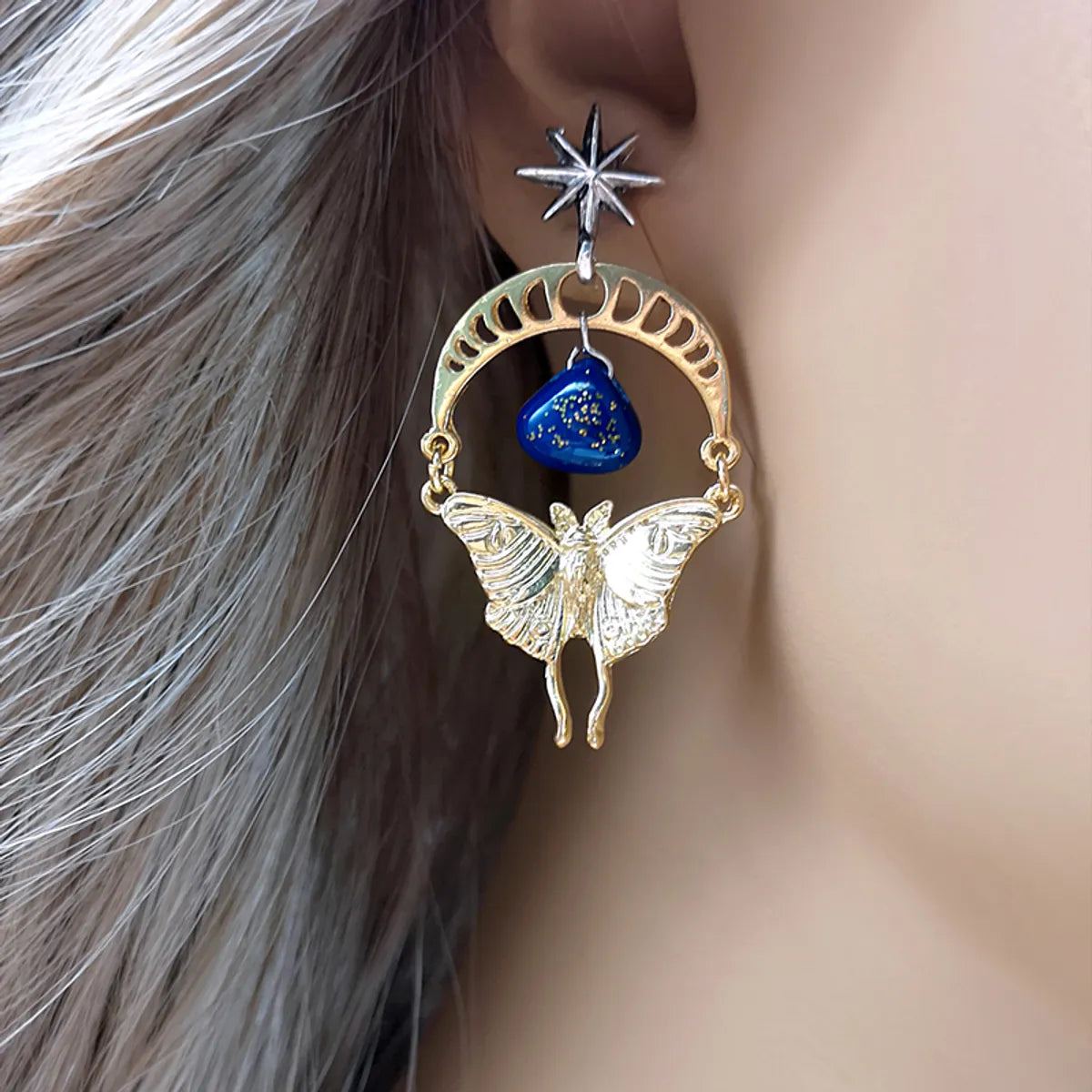 1 Pair Classical Butterfly Plating Inlay Alloy Natural Stone Gold Plated Drop Earrings