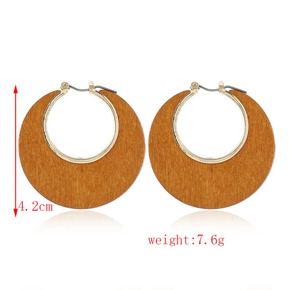 1 Pair Classical Classic Style Geometric Plating Wood Hoop Earrings