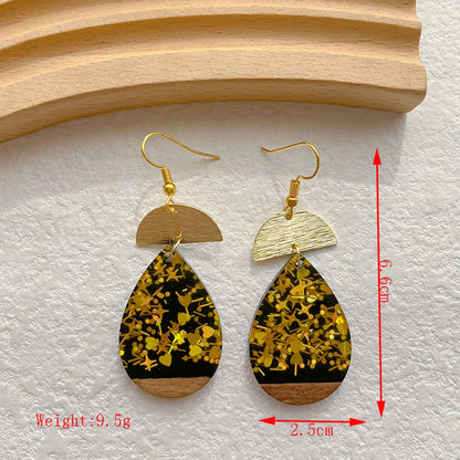 1 Pair Classical Classic Style Geometric Wood Resin Drop Earrings