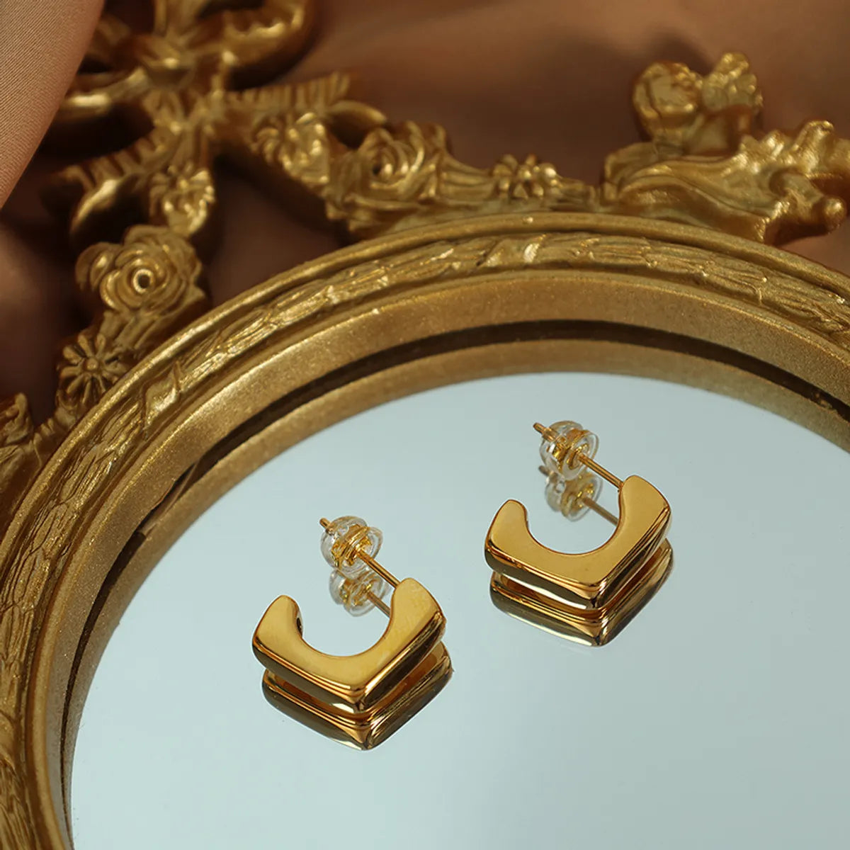 1 Pair Classical Classic Style Square Plating Titanium Steel 18k Gold Plated Earrings