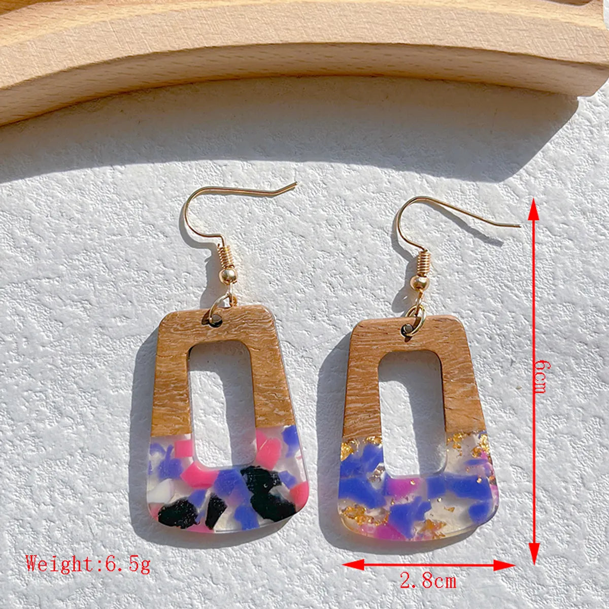 1 Pair Classical Classic Style Water Droplets Heart Shape Printing Wood Resin 14k Gold Plated Drop Earrings