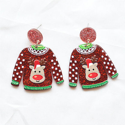 1 Pair Classical Cute Funny Santa Claus Snowflake Elk Arylic Drop Earrings