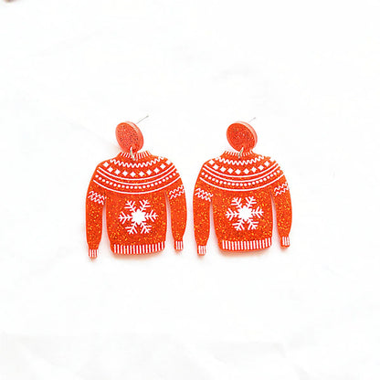 1 Pair Classical Cute Funny Santa Claus Snowflake Elk Arylic Drop Earrings