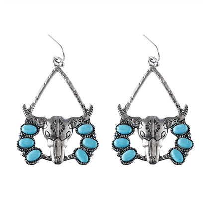 1 Pair Classical Ethnic Style Bull Head Plating Inlay Zinc Alloy Turquoise Drop Earrings