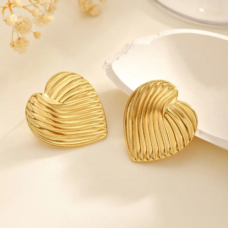 1 Pair Classical Exaggerated Classic Style Geometric Cookies Heart Shape 304 Stainless Steel Ear Studs