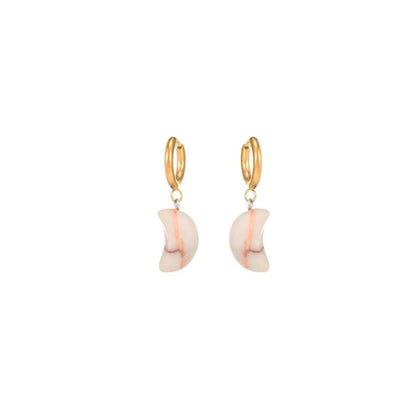 1 Pair Classical Exaggerated Simple Style Moon Polishing Stainless Steel Natural Stone 18K Gold Plated Drop Earrings