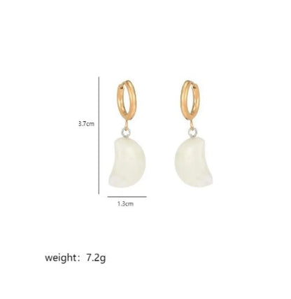 1 Pair Classical Exaggerated Simple Style Moon Polishing Stainless Steel Natural Stone 18K Gold Plated Drop Earrings