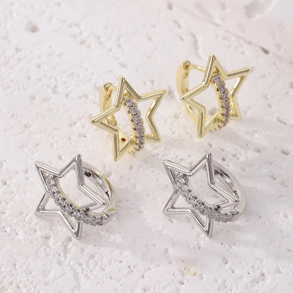 1 Pair Classical Funny Romantic Pentagram Inlay Copper Zircon Earrings