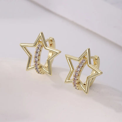 1 Pair Classical Funny Romantic Pentagram Inlay Copper Zircon Earrings