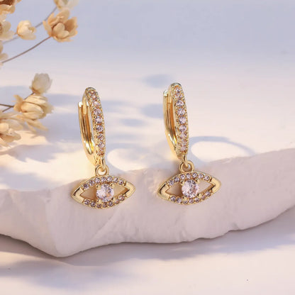 1 Pair Classical Hip-Hop Eye Plating Inlay Copper Zircon K Gold Plated White Gold Plated Drop Earrings