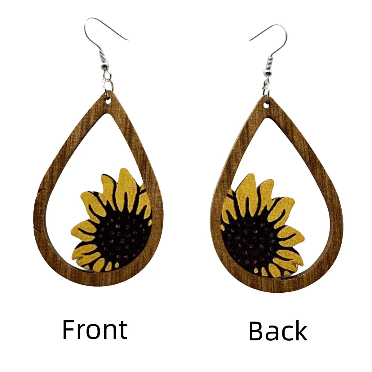 1 Pair Classical Pastoral British Style Sunflower Wood Drop Earrings