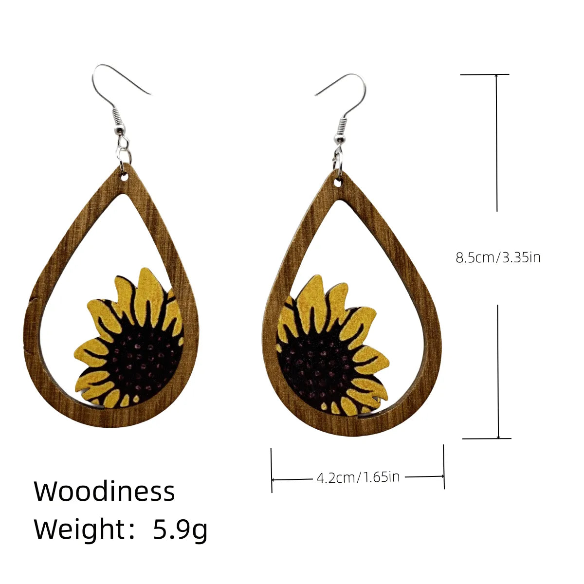 1 Pair Classical Pastoral British Style Sunflower Wood Drop Earrings