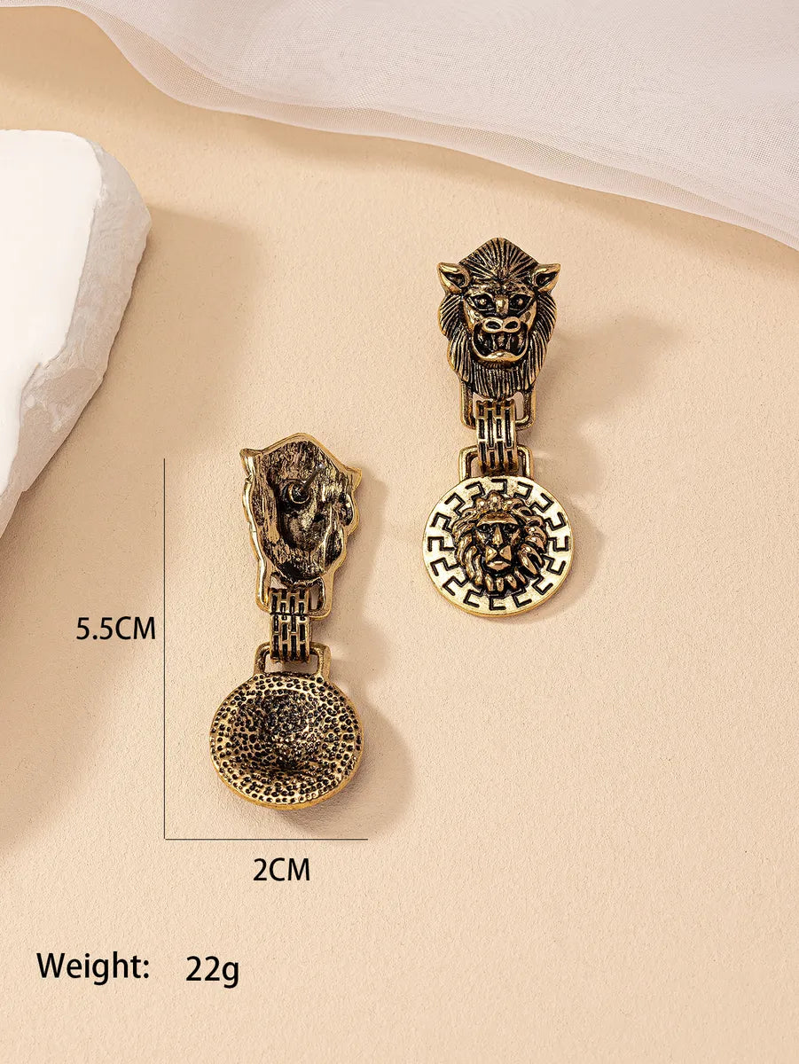 1 Pair Classical Retro Lion Plating Alloy Gold Plated Drop Earrings