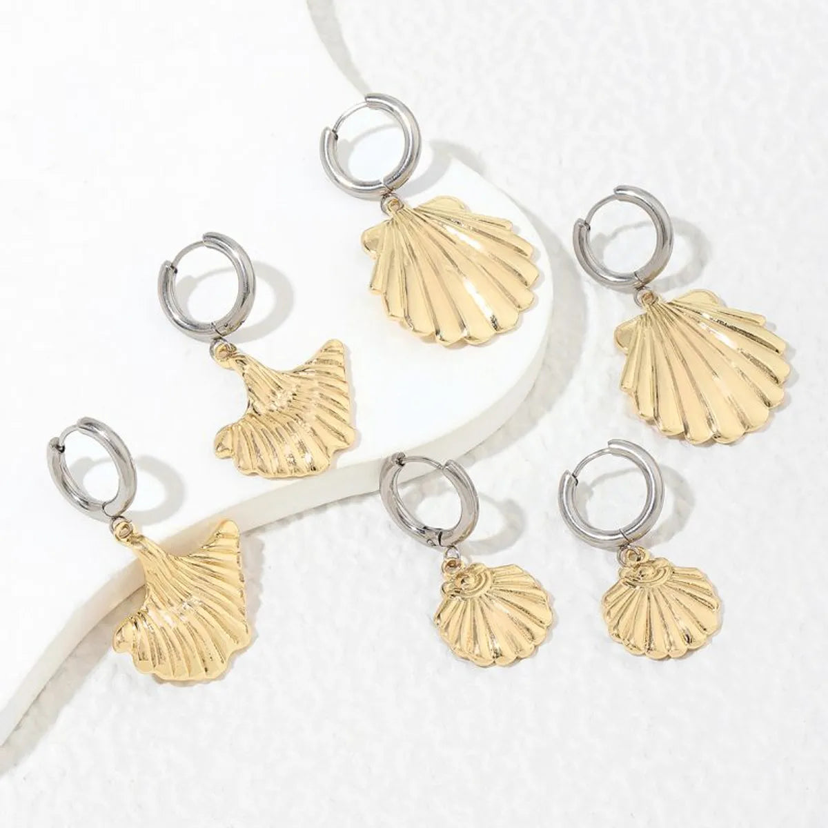 1 Pair Classical Shell Polishing Stainless Steel 18K Gold Plated Drop Earrings