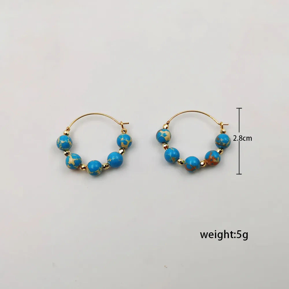 1 Pair Classical Simple Style Classic Style Geometric Beaded Handmade Copper Gold Plated Earrings